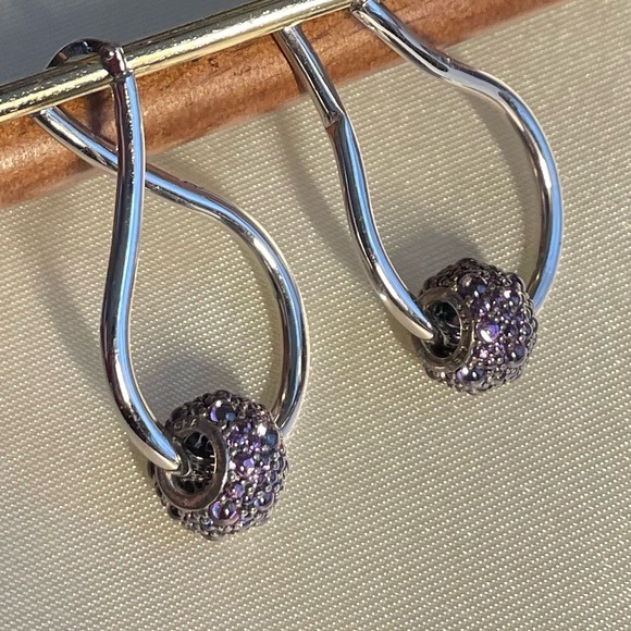 Pandora Jewelry - Pandora pair of pave lavender charms with hoops 925
